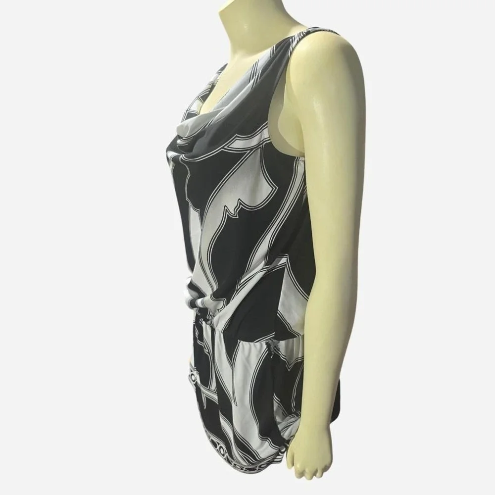White House‎ Black Market Blouse Women Small Black White owl Neck Print